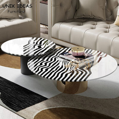 Light Luxury Zebra Stripes Steel Coffee Table Set H45cm Round Stylish