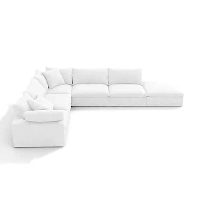 Modern Fabric Canape Couch White L Shaped Sofa Living Room Furniture
