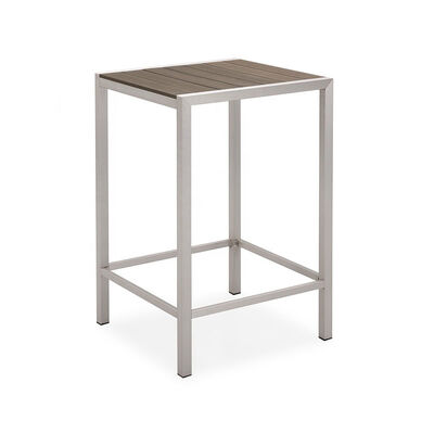 7 Piece Bistro Bar Table And Stools Aluminum Frame Wood Surface UV Resistant