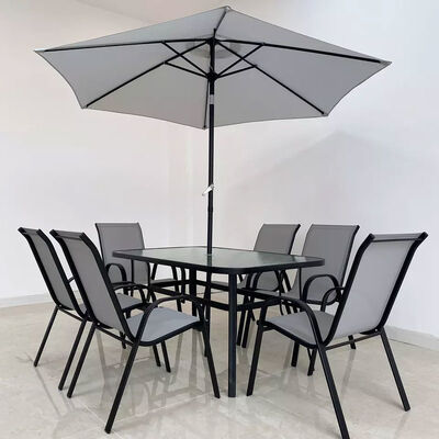 Garden Furniture Outdoor Patio Conversation Dining Set 7 Piece Modern Metal Steel