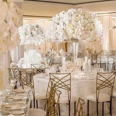 Gold Chameleon Banquet Wedding Chair Stackable Luxury Metal Cross Back