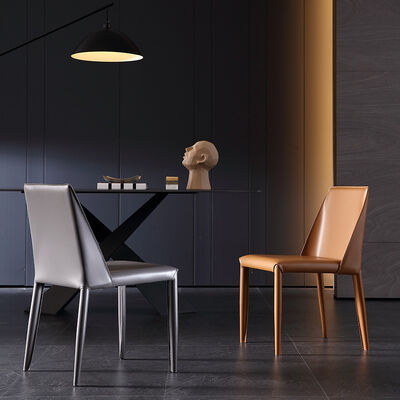 Black Minimalist Dining Chair Saddle Brown Leather Dining Chairs 50cm Seat Height