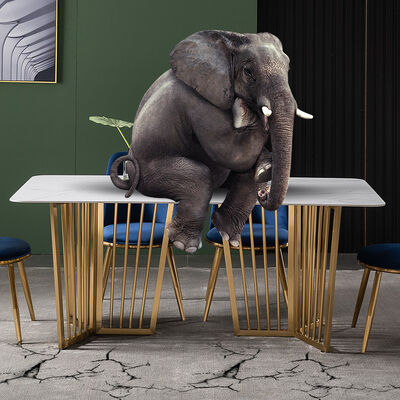 Marble Effect Luxury Dining Table And Chairs White With Stainless Steel Leg UK-KD006