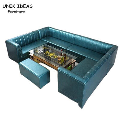 3 Piece Faux Leather U Shaped Sectional Couch With Chaise Blue Round Corner