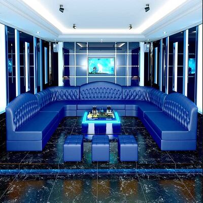 Button Tufted Club Lounge Sofa Leather Chesterfield U Shaped Sectional With Sleeper