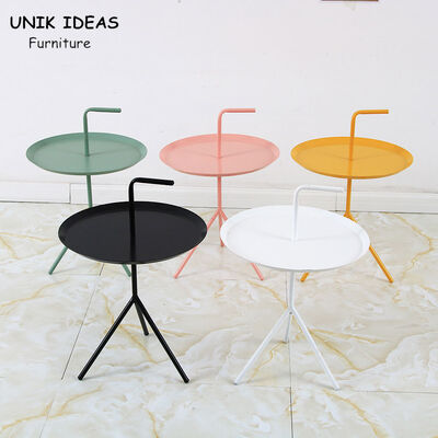 Metal Iron Round Coffee Table With Handle 49*66cm Tripod Structure Seamless Welding