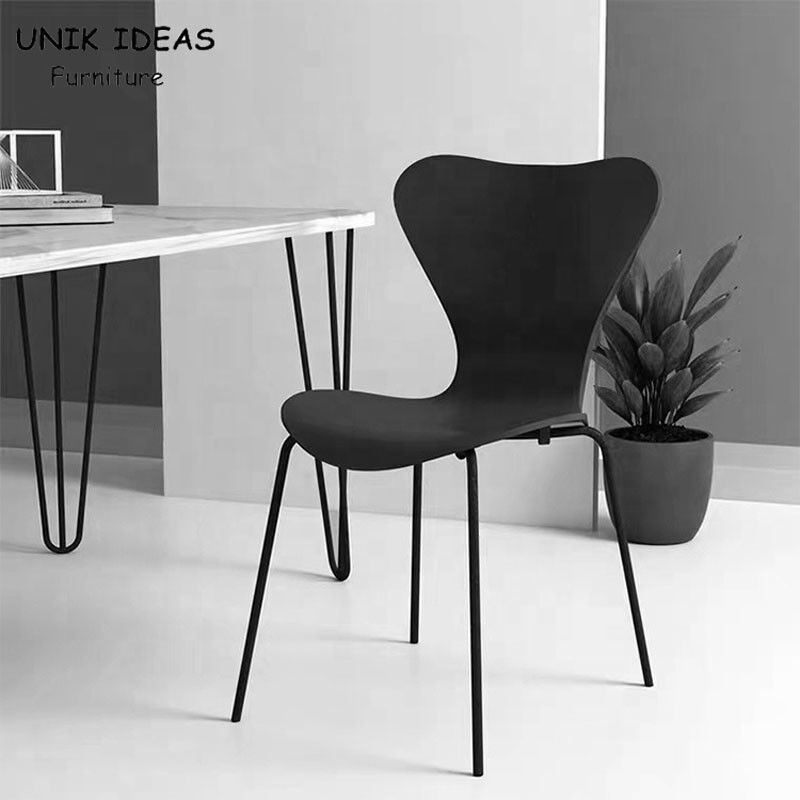 Rustic Pp Metal Leg Dining Chairs Colorful Nordic Black Stackable
