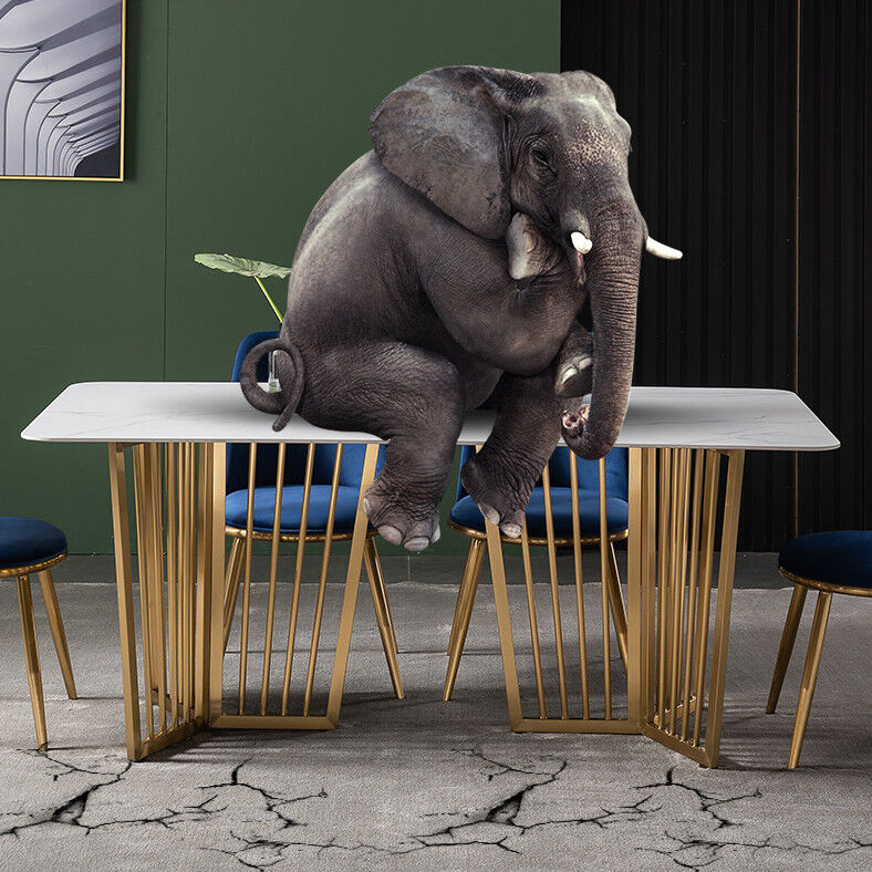 Marble Effect Luxury Dining Table And Chairs White With Stainless Steel Leg UK-KD006