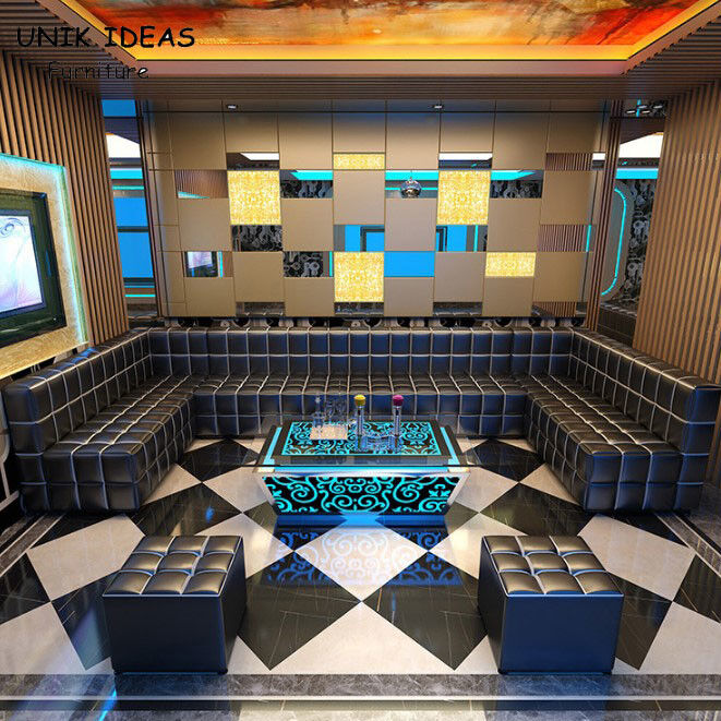 11  10 Seater Blue Black U Shaped Sectional Sofa With Recliners Led Cube Table