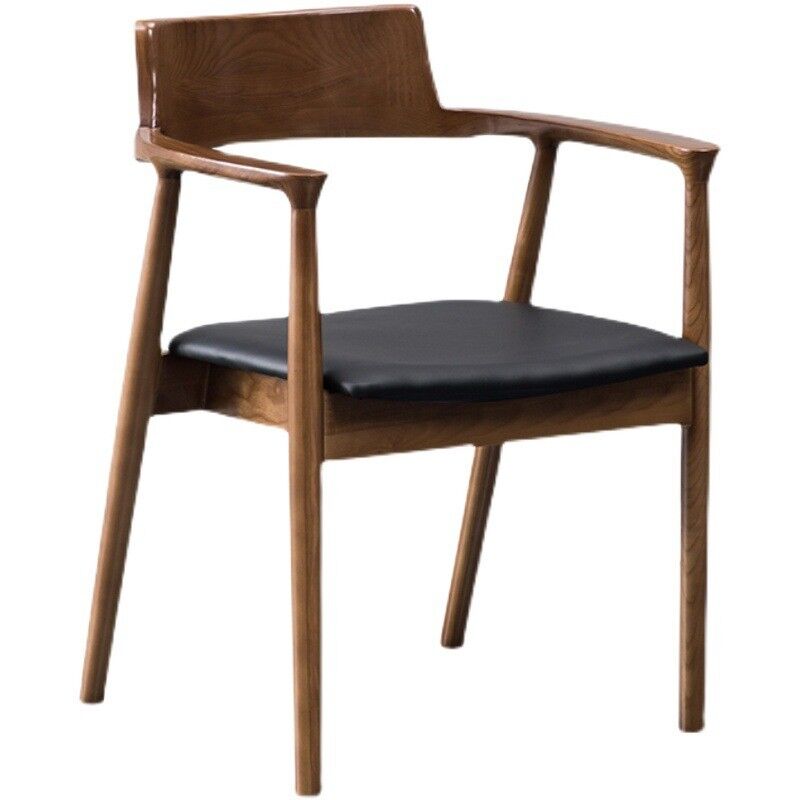 Vintage Lounge Dining Chair Solid Wood Ash Frame Leather Cover Sponge Cushion