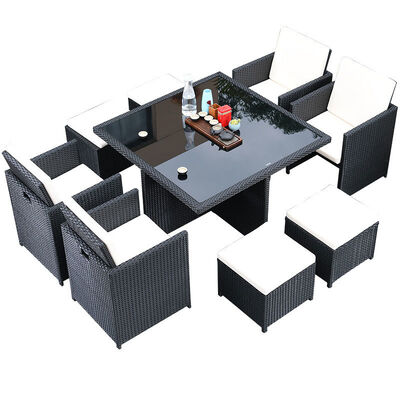 좋은 가격 8자리 야외 라탄 의자 정원 공간 절약 온화 유리 커피 테이블 세트 온라인으로