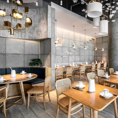 좋은 가격 맞춤식 레스토랑 가구 야외 정원 목재 식탁 및 라탄 의자 레스토랑 세트 온라인으로